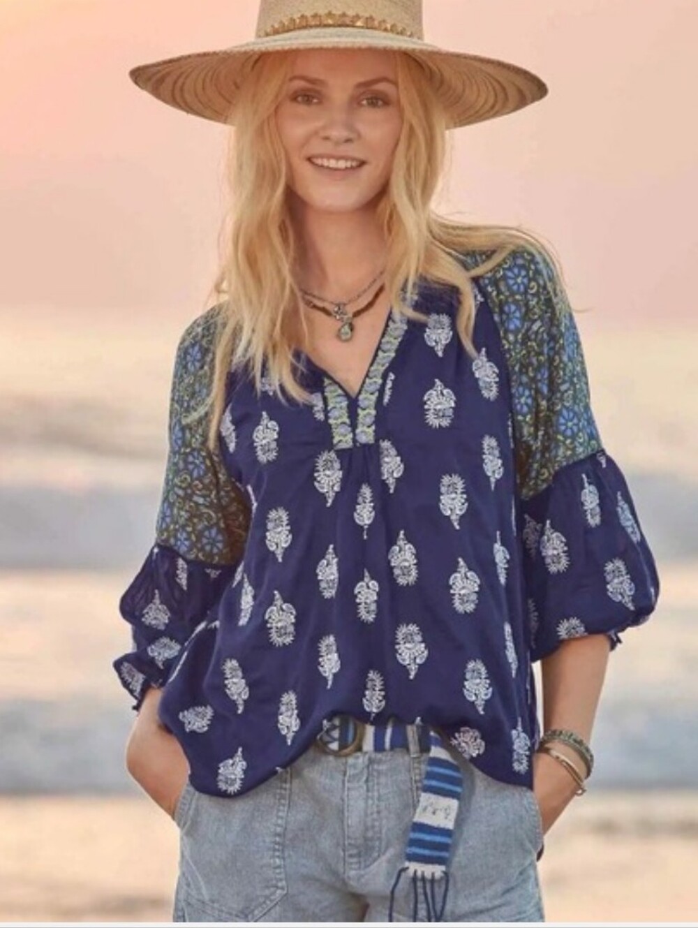 Sundance Lost in Time Blouse Embroidered Cotton Boho Peasant Top Size Medium
